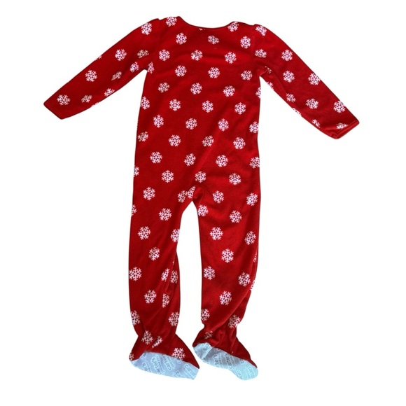 Carter’s Red Fleece Christmas Pajama Footed Deer Slipper Zip Snowflakes 5T - Picture 4 of 6